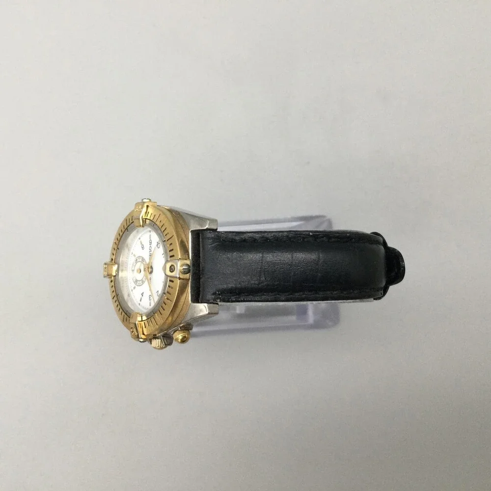 Vintage Guess Womens Watch 28mm Two Tone Gold Black Leather New Battery